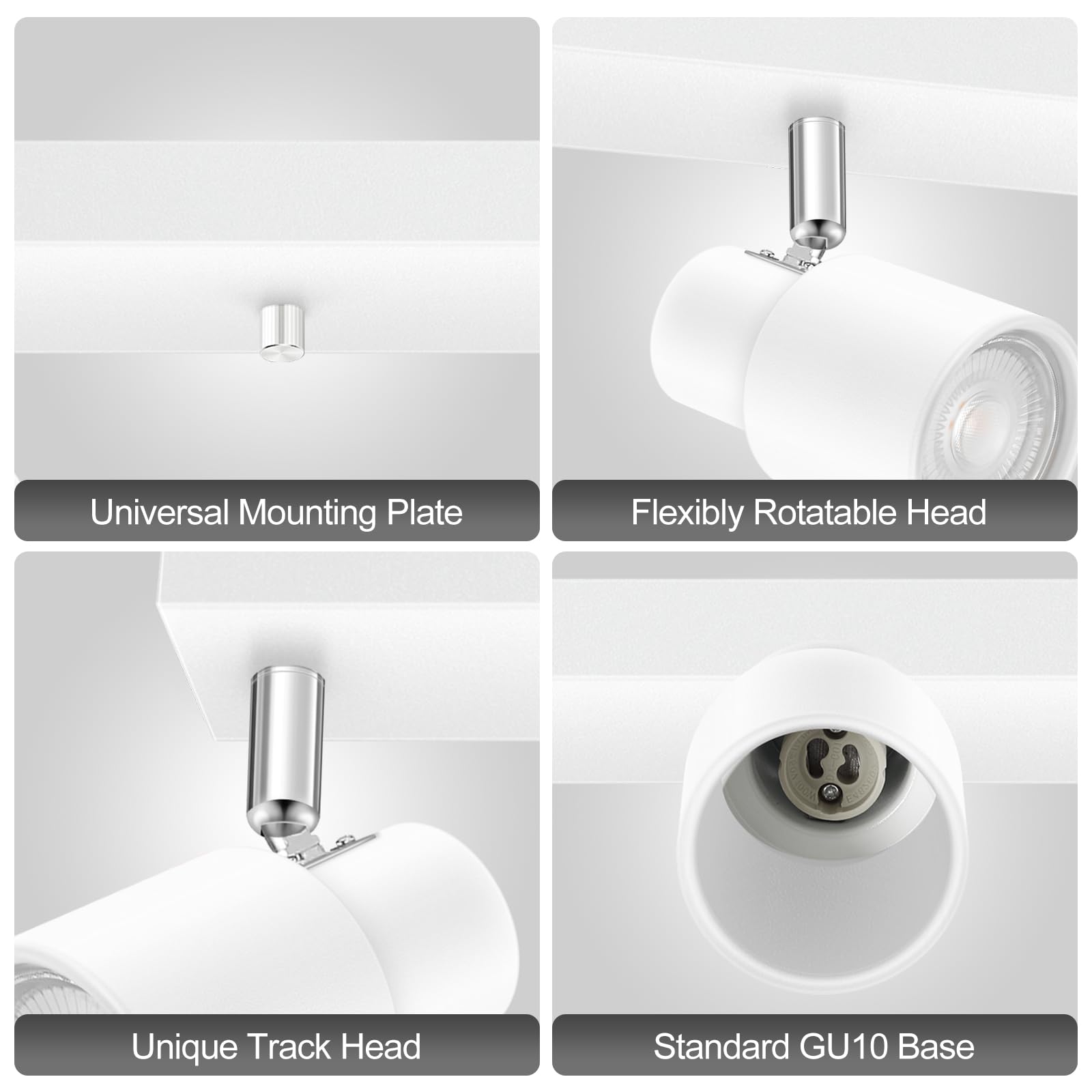 Plug-In Track Lighting Led, Track Light Fixtures Ceiling, White 3-Light Ceiling Lights For Kitchen, 3 Way Spotlight With Cord, Rotatable Wall Mount Light Head For Bedroom Hallway, Bulb Not Included