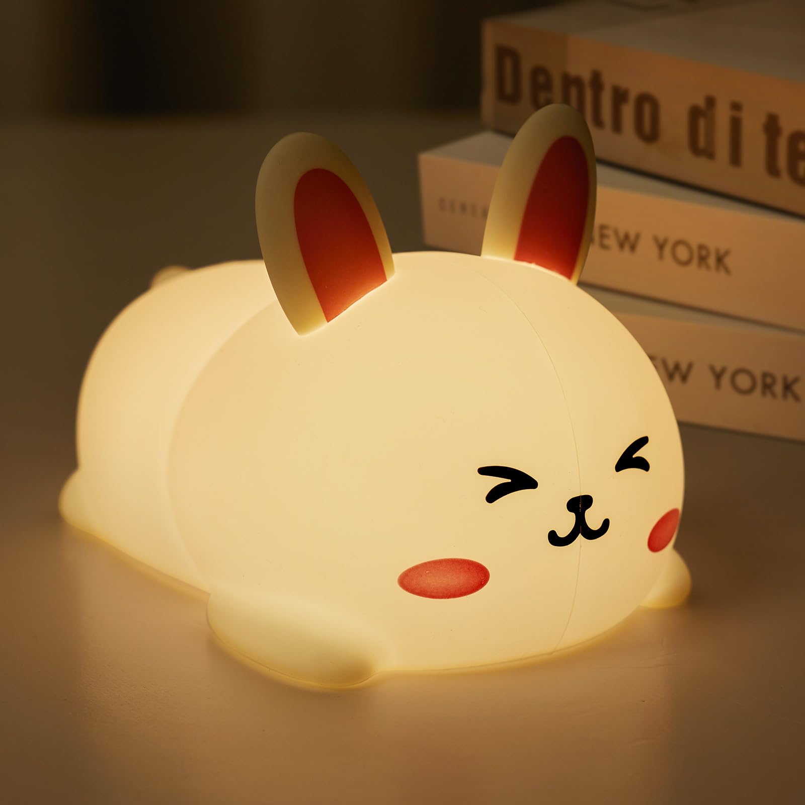 Minetom Bunny Night Light, Cute Silicone Night Light with 2 Levels Brightness, 7 Colors Kawaii Touch Lamp for Bedroom, Girls and Boys, Toddler, Baby Gifts (Tap Control)