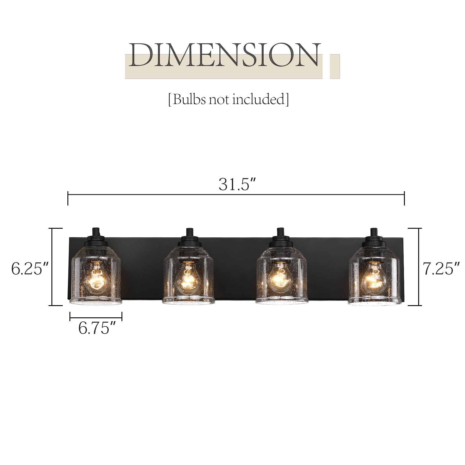 YKLITG 4-Light Black Metal Farmhouse Bathroom Vanity Light with Bubble Glass Shades, Model BD005 S