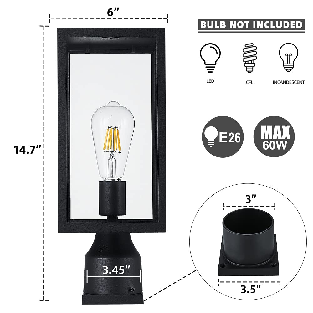 Windben Matte Black Outdoor Post Light Fixture With Pier Mount Base For Gardens And Yards