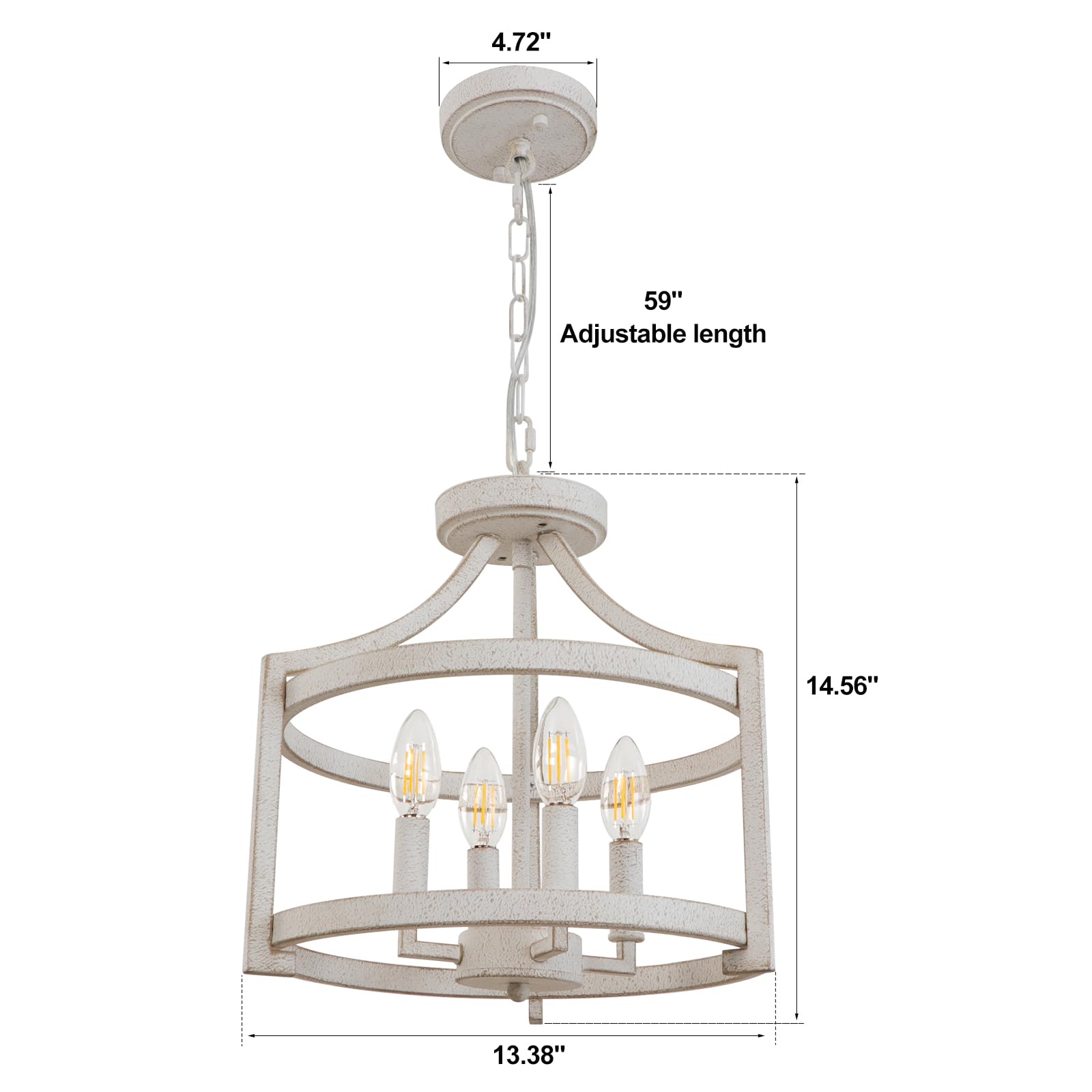 WBinDX 4-Light Farmhouse Chandelier, Distressed White Metal Pendant Light Fixture for Dining Room, Kitchen, Foyer - Model D0128S-4-D