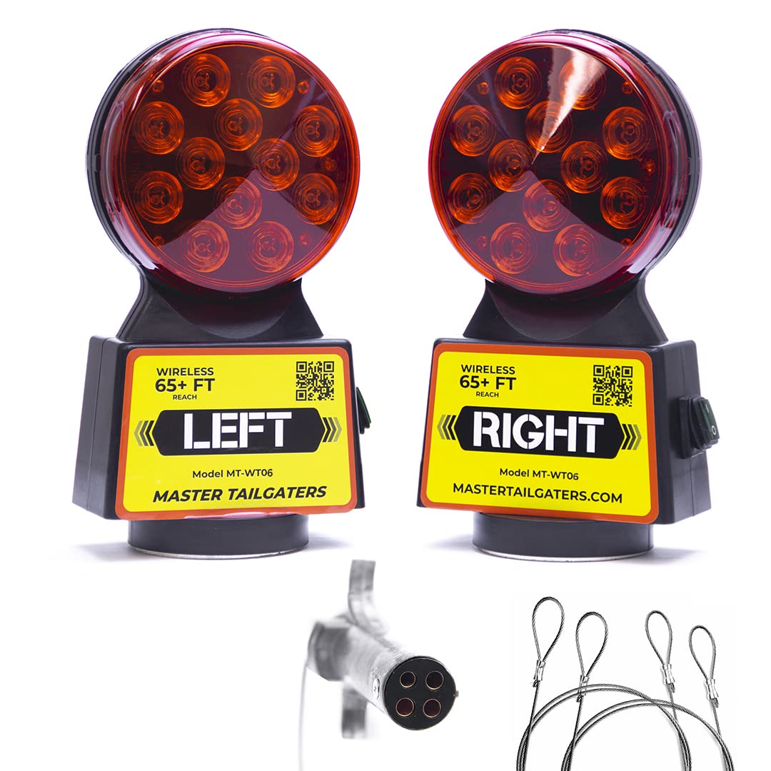 Master Tailgaters Wireless Trailer Tow Lights | Multi Functional Signal Lights | Sturdy Magnetic Mount | 65 Feet Range | 4 Pin R