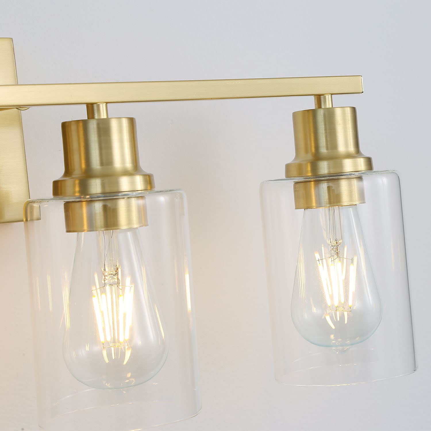 Filimitiy 3-Lights Gold Bathroom Light Fixture, Brushed Brass Vanity Light With Clear Glass Shade, Modern Bath Wall Lights For L