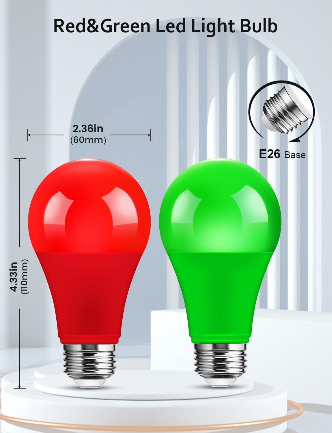 Ecoiot Red And Green Light Bulbs, Outdoor 4 Pack, 9W (60W Equivalent), 120V E26 Base A19 Led Christmas Light Bulb, Colored Bulb,
