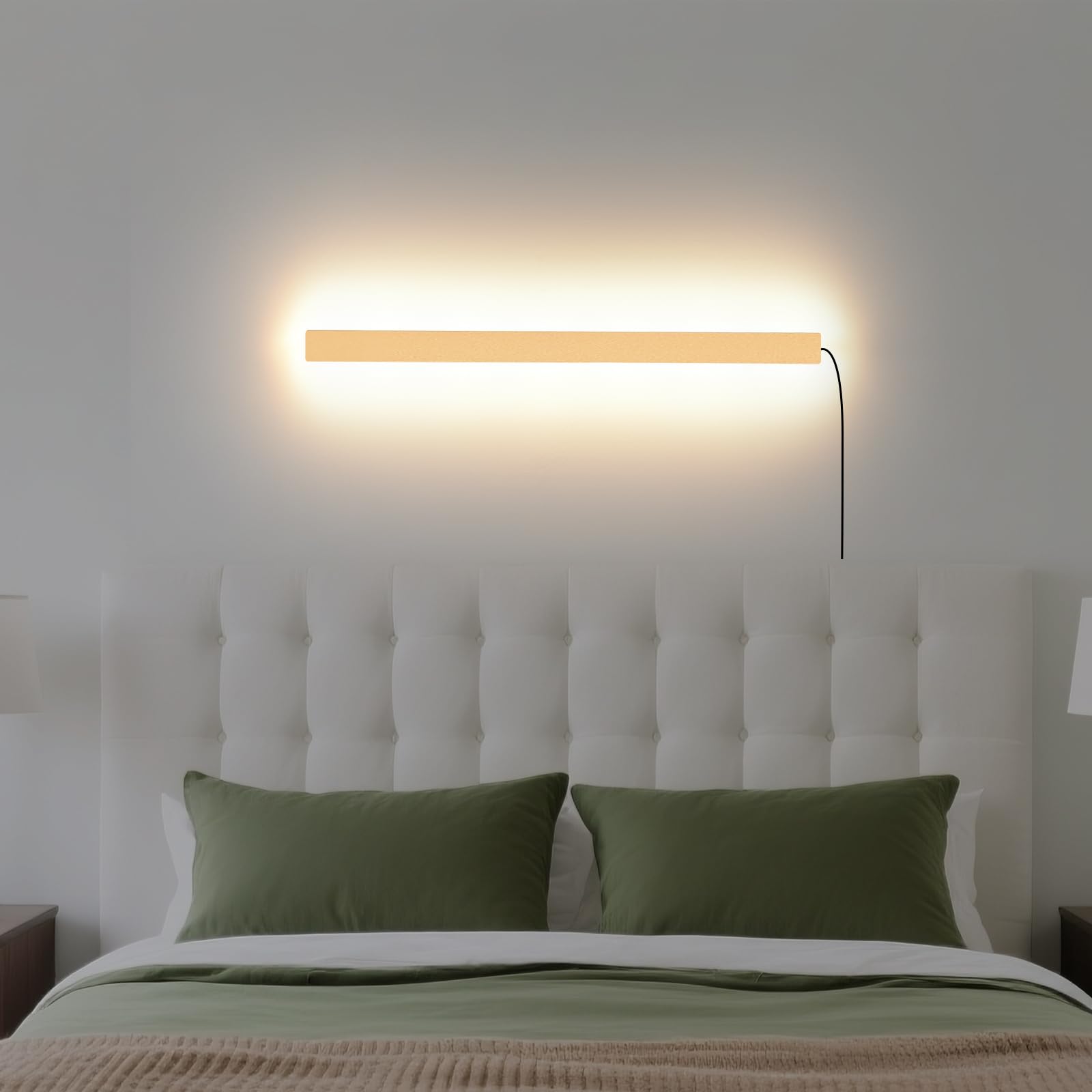 KELUOLY Modern Plug in Wall Sconces  23.6 inch Frosted Gold LED Long Wall Lights  12W Warm White 3000K Acrylic Indoor Wall lamp with 59 Plug Cable for Bedroom  Living Room  Bathroom Makeup  Hallway