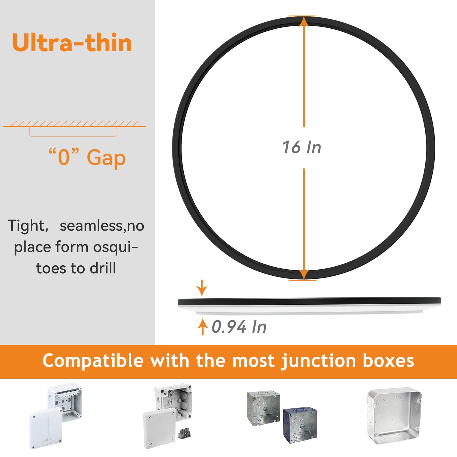 1Pack Led Flush Mount Ceiling Light Fixture, 3000K-4500K-6000K & 150W Equivalent Modern Kitchen Ceiling Lamp 36W 3600Lm 16 Inch