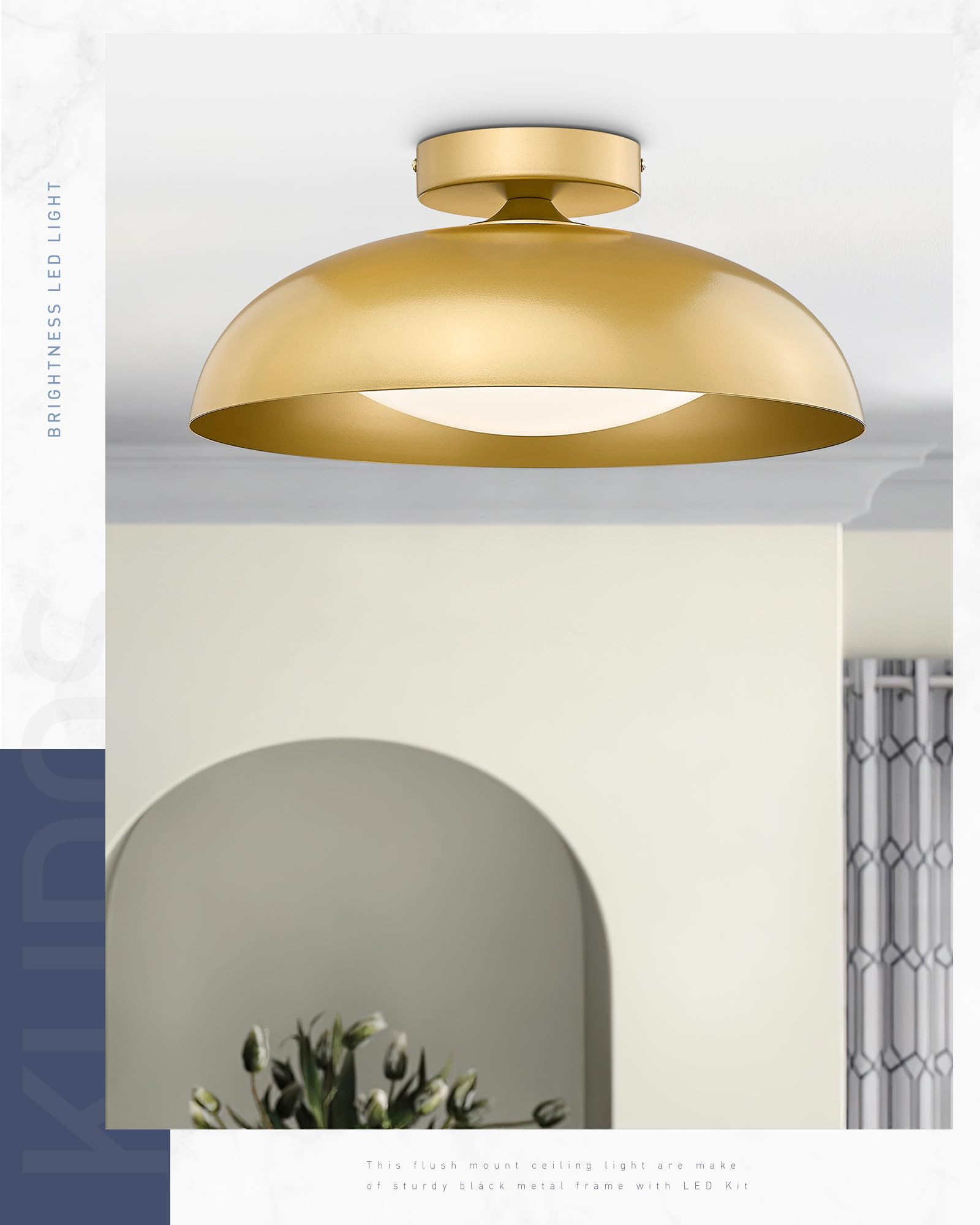 Kudos Gold Flush Mount Ceiling Light 2-Pack, 16 Inch Led Ceiling Light Fixtures, 24W/1300Lm Light Fixtures Ceiling Mount, 5Cct Adjustable,Kdcl02-Gd-2Pk