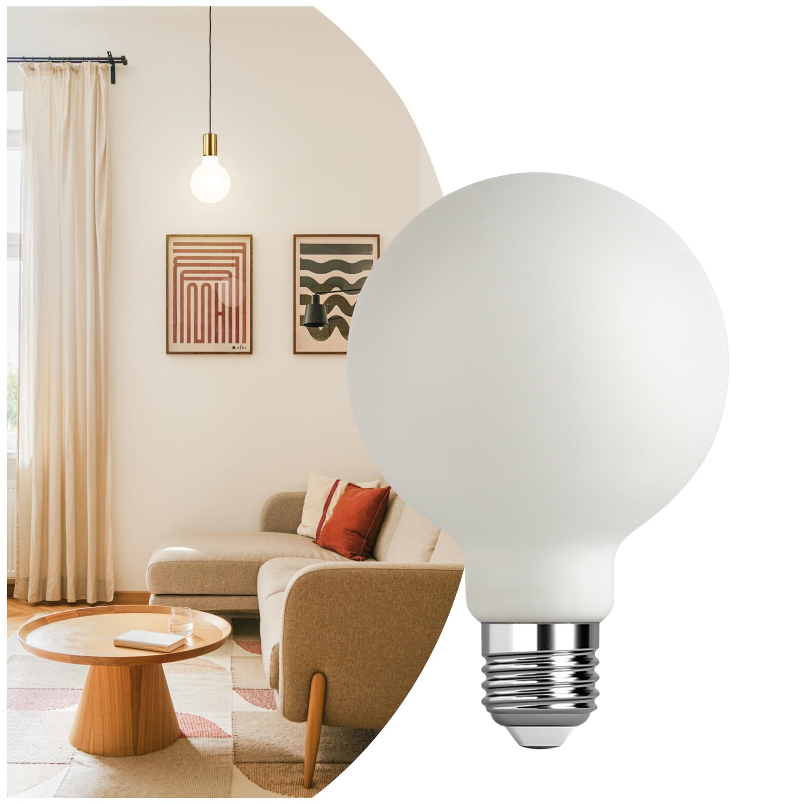 Brighfivey Frosted Globe Large Light Bulbs 60 Watt Equivalent, 6W Dimmable Led Globe Light Bulbs, 4000K Daylight, E26 Standard B