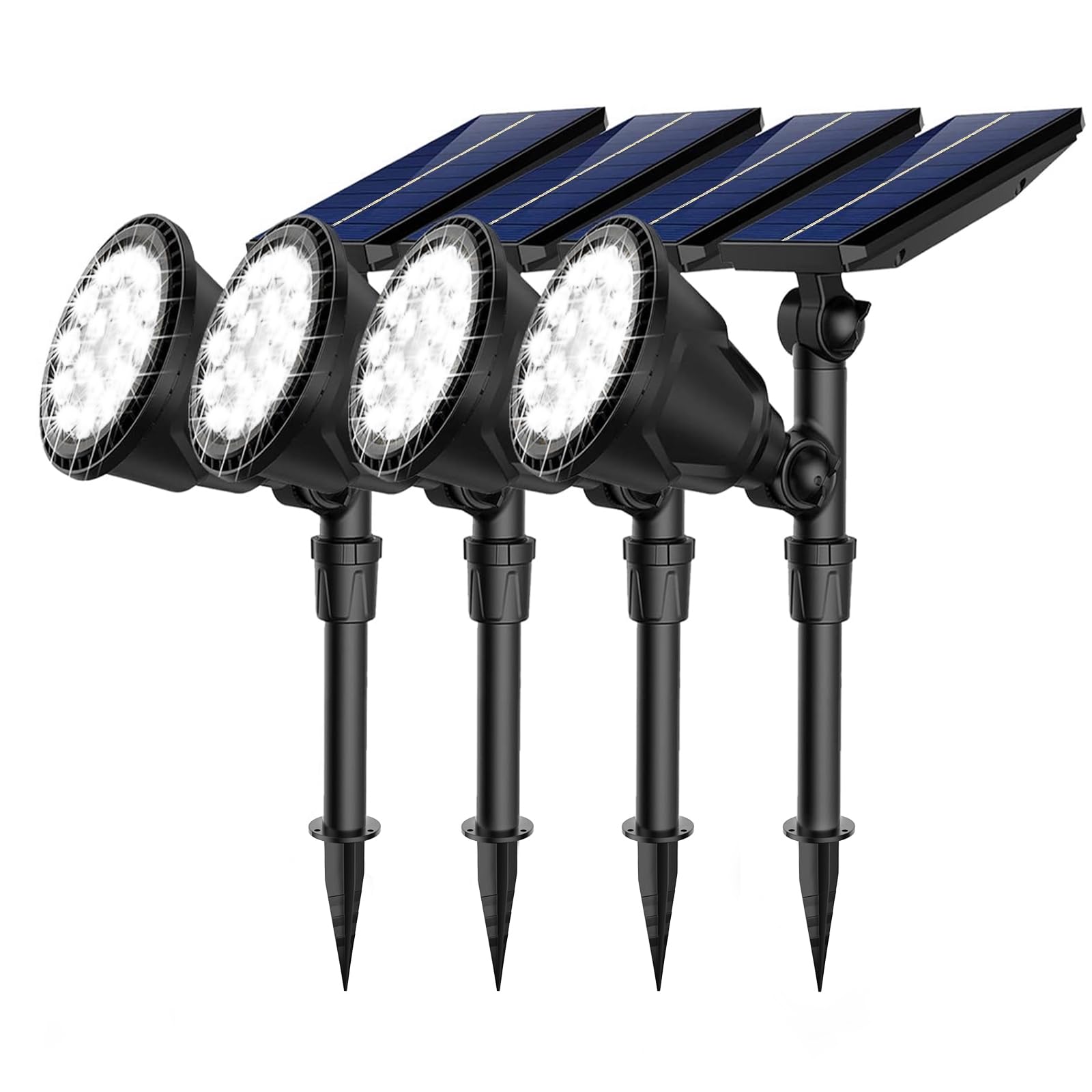 JSOT Solar Spotlights Outdoor, IP65 Waterproof 600 LM, 18 LED Beads, Cool White, 4 Pack, Model 6D-CW for Garden and Pathway Lighting