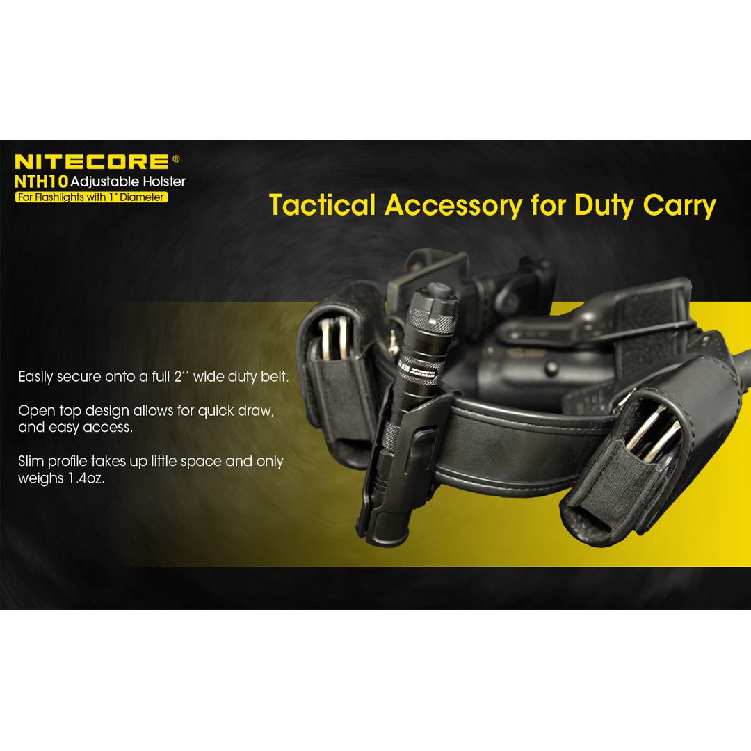Nitecore NTH10 Adjustable Hard Holster for 1" Tube Flashlights - Black, Durable Plastic
