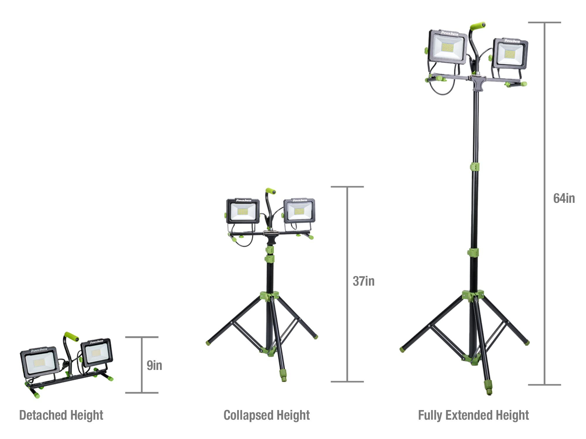 Powersmith Pwld140T 14000 Lumen Led Work Light With Stand All Metal 60&quot; Telescoping Tripod Sealed Power Switches 5 Year Warranty, Lm, Black
