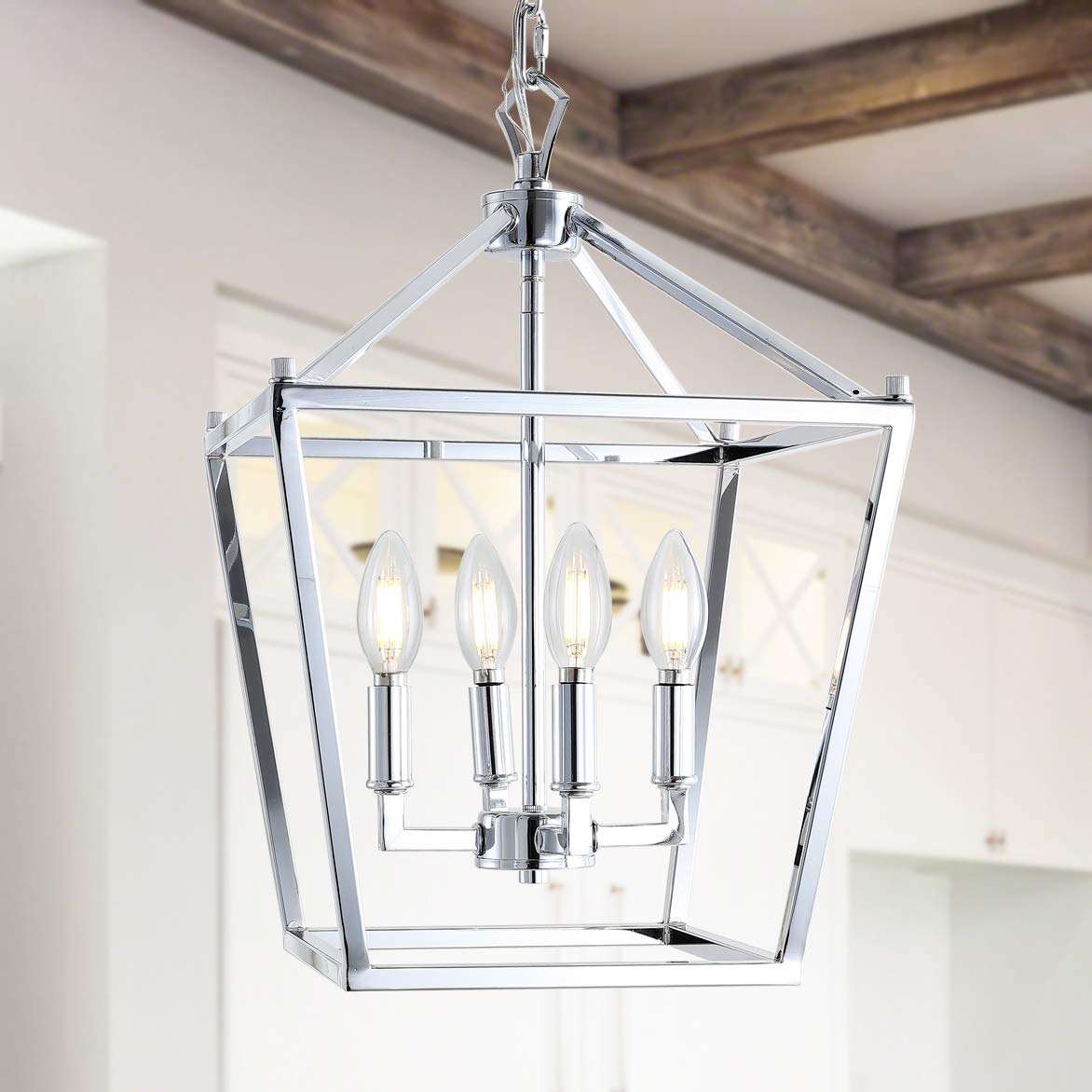 Jonathan Y Pagoda Lantern Pendant Light, Dimmable Metal, 12 Chrome, Model Jyl7436C, Ideal For Dining Room, Living Room, Kitchen, Foyer