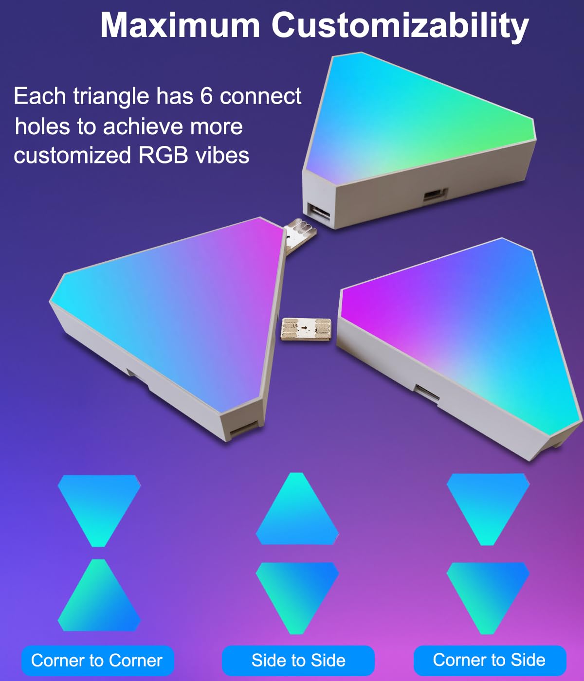 Triangle Led Light Panels, Triangle Lights With 6 Connection Ports, Real Rgbic Gaming Lights For Gaming Setup, Smart Wall Lights