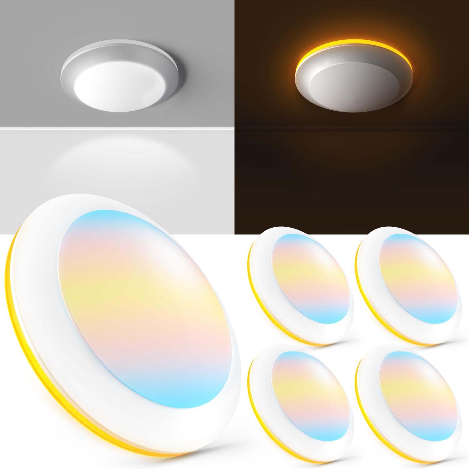 Sunco 4 Pack 6 Inch Led Nightlight Disk Lights Flush Mount Ceiling Light Fixture Recessed, 13W, 1200 Lumens, Selectable Cct, Dim