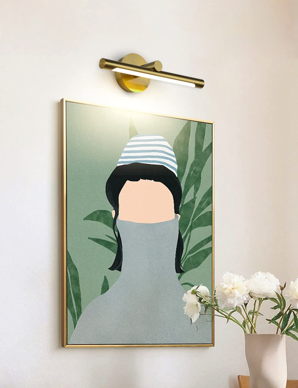 Jusheng Picture Lights For Wall Gold Hard-Wired Connection Gallery Light Dimmable Modern Led Picture Light Artwork Light 16.33'' Inch 7W Warm White