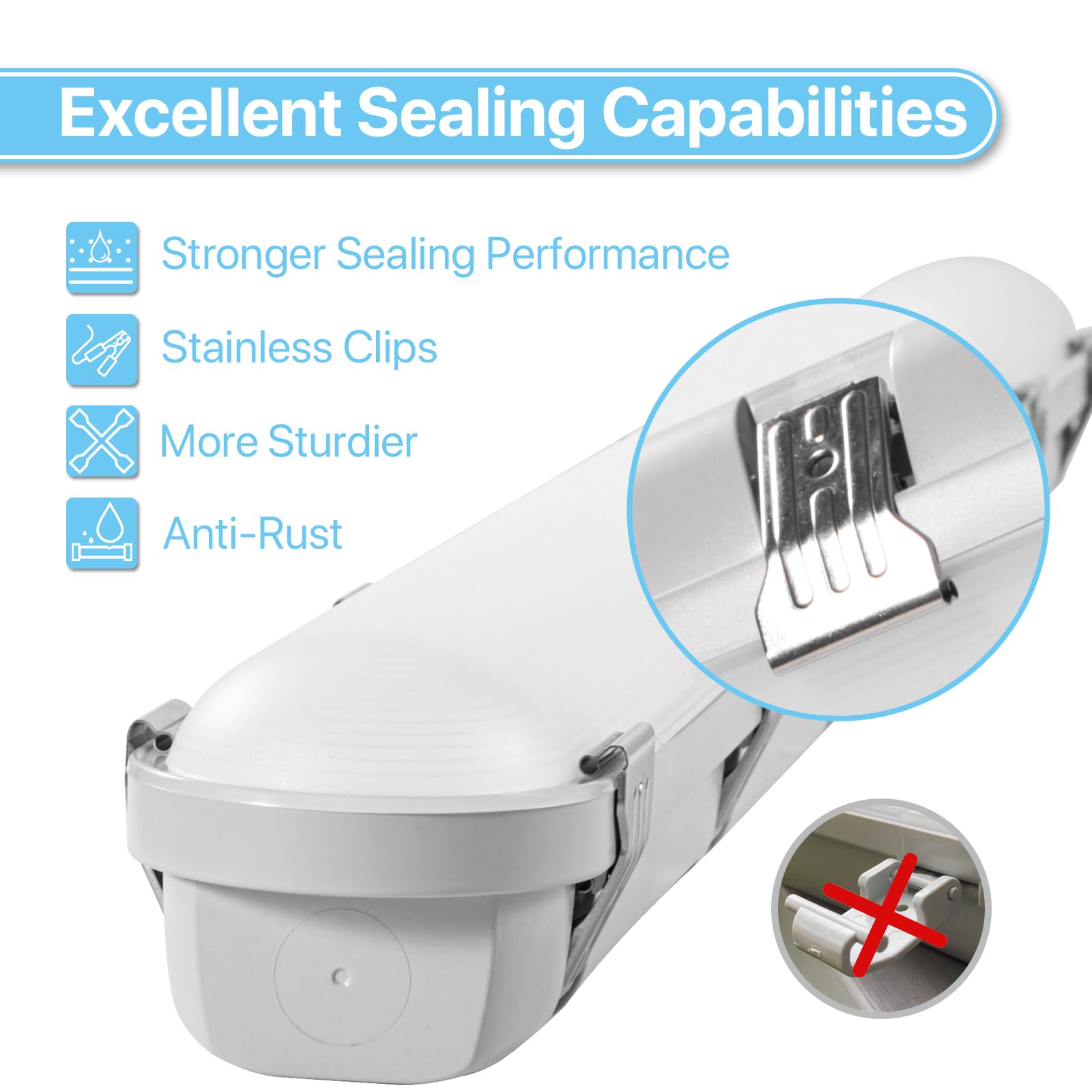 Hyperlite 65W 4Pack Led Vapor Proof Light, 8645Lm 4Ft 45W/55W/65W Vapor Tight Light Fixture, 4000K/5000K/6000K Selectable,Ip65 E