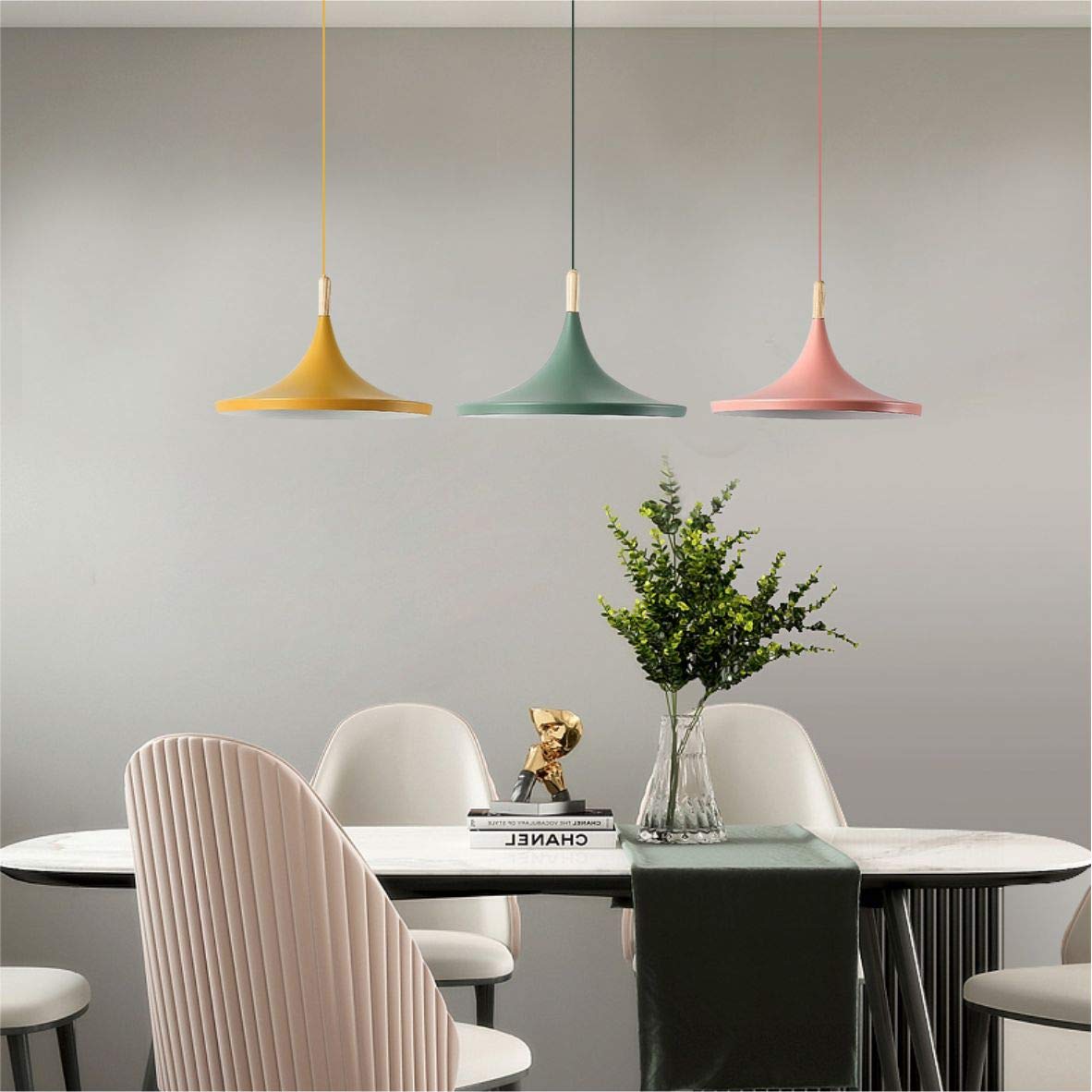 KCO Lighting Nordic Modern Macaron Pendant Light 3-Pack, Large, Aluminum, Pink/Green/Yellow, Model KCO-NM