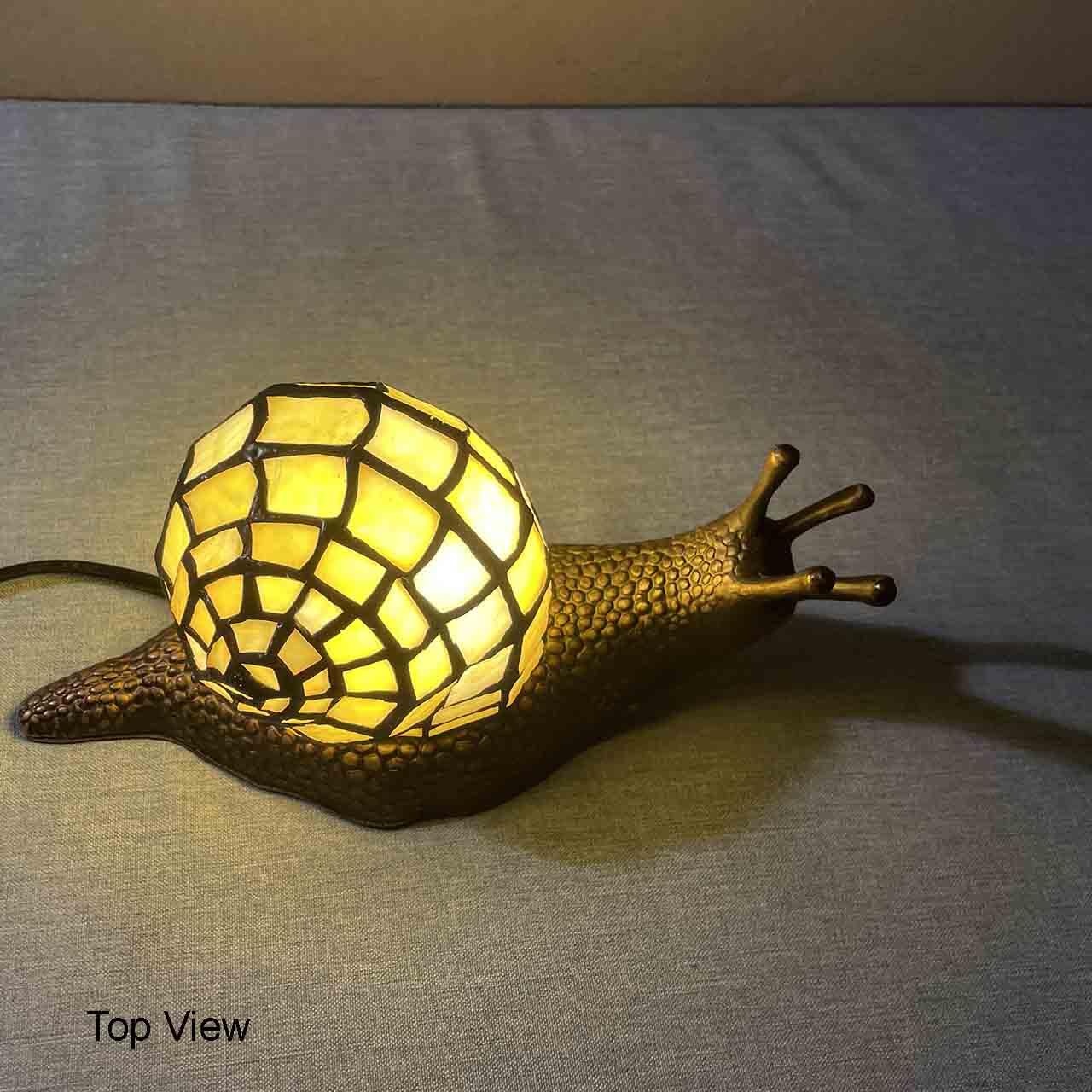 Bieye L10943 Land Snail Tiffany Style Stained Glass Accent Table Lamp For Home Decor (Yellow, 10'' D X 5'' W X 5'' H)