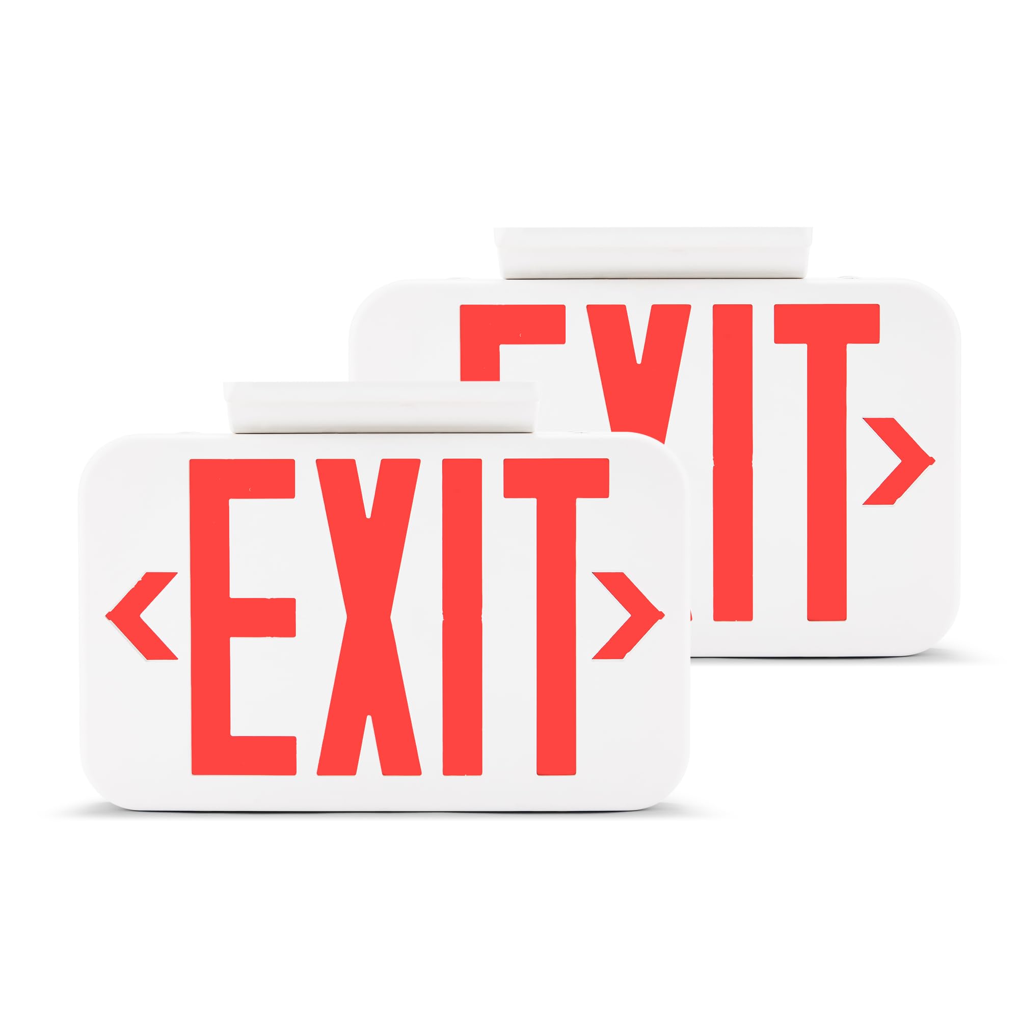 Amazon Basics LED Emergency Exit Sign, UL Certified, 2-Pack, Double Face Exit, Hardwired with Battery Backup, white (Previously