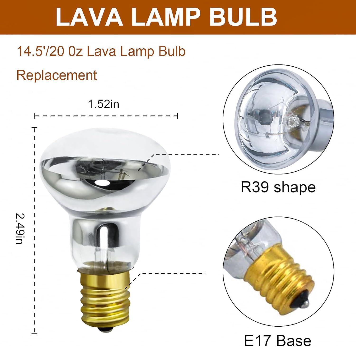 MMBGJKG Lava Lamp Bulb R39 E17 30W Soft Warm White Glass (2 Pack)