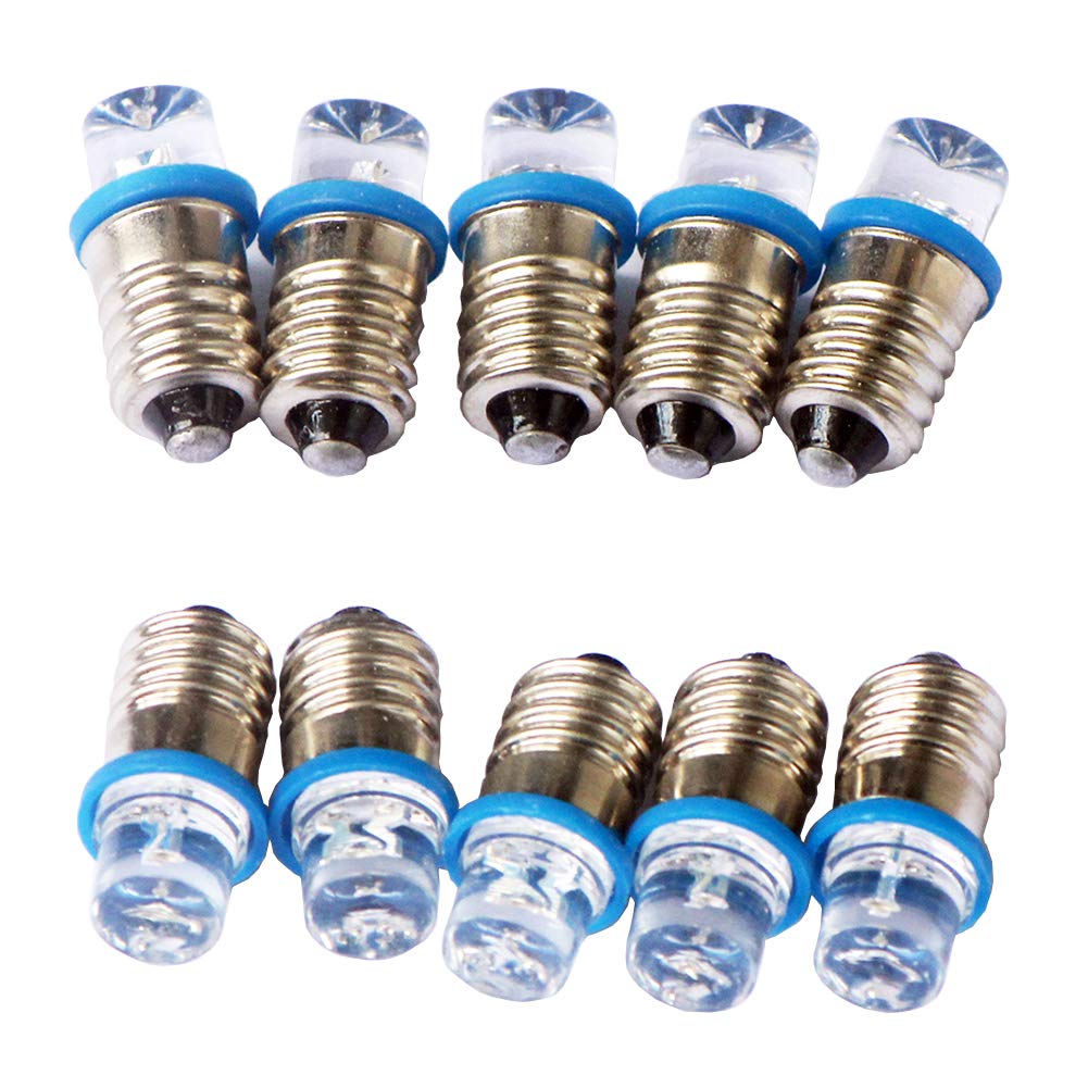 Gutreise 10Pcs E10 Screw 3V Blue Flood Light Led Bulb Flood Light Lamps +10Pcs E10 Base (3V, Blue)