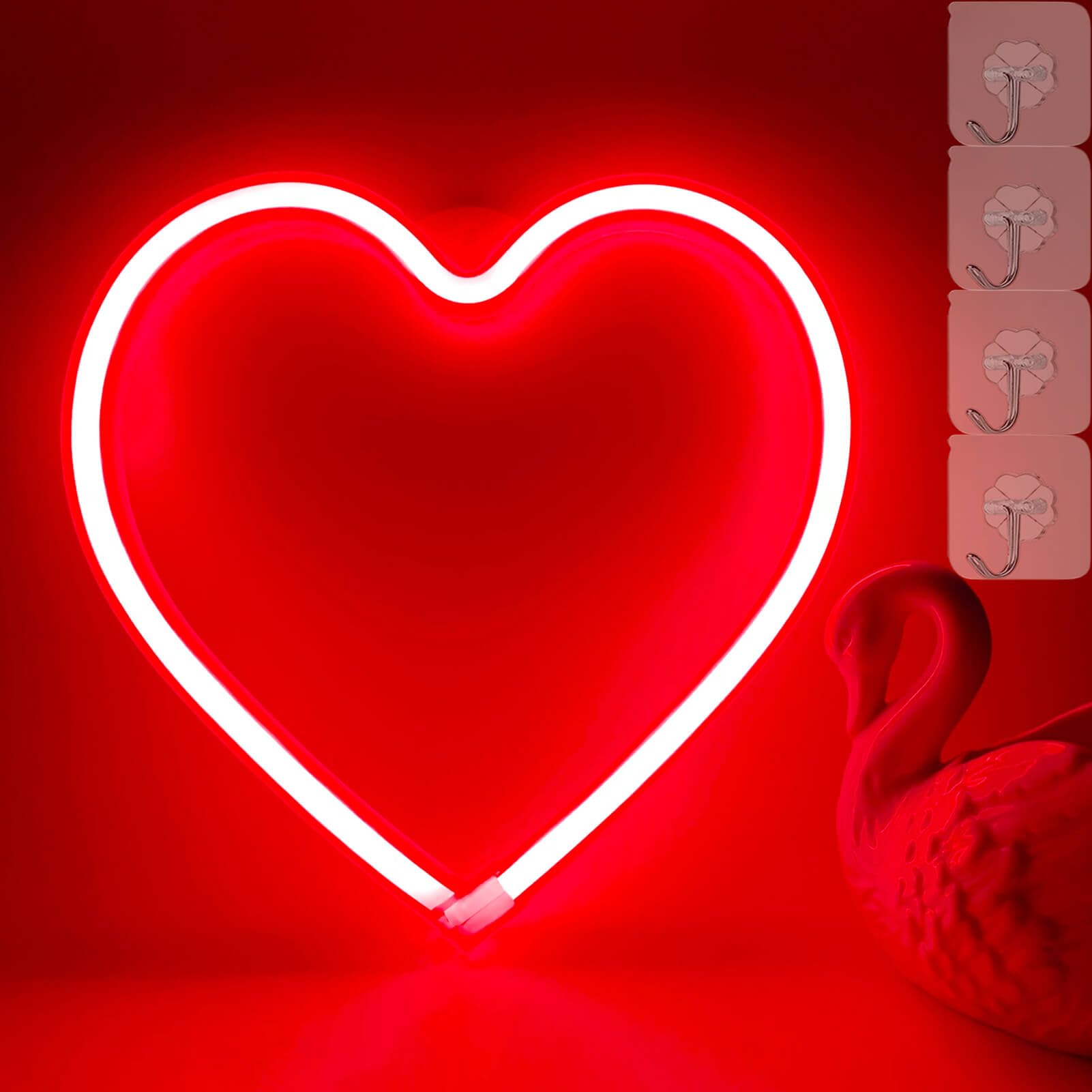VIFULIN Neon Heart Sign Light, Red LED Wall Decor, USB/Battery Operated, 7.8x7.8x0.6in, Model QDJZAX.G036R