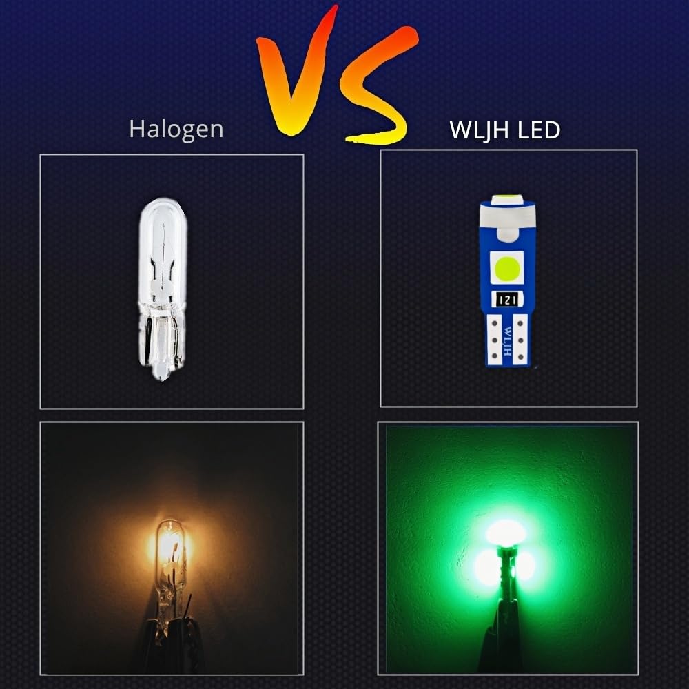 Wljh T5 Led Bulb Canbus Error Free Car Instrument Cluster Dashboard Led Dash Lights Bulb Replacement 74 2721 17 73 74 3030Smd 12V Interior Dome Light (Green,Pack Of 6)