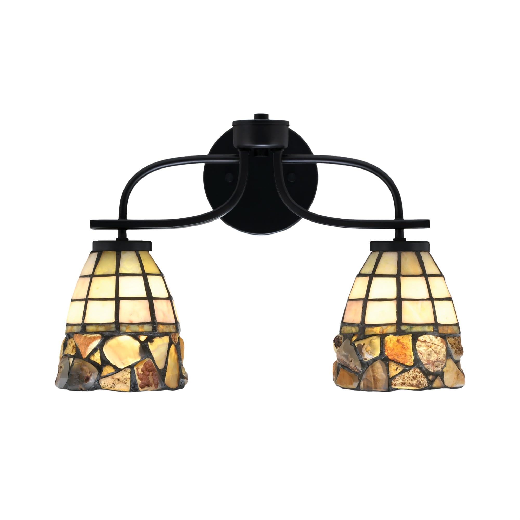 Cavella 2 Light Bath Bar In Matte Black Finish With 7" Cobblestone Art Glass