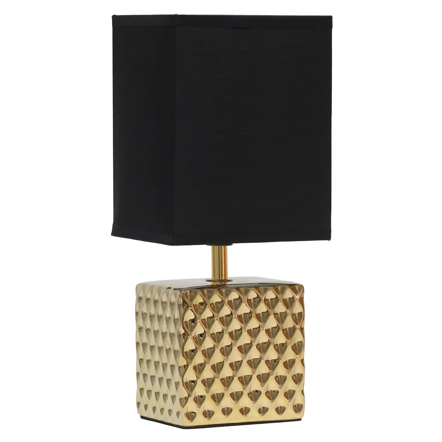 Simple Designs LT1131-GLD Table Lamp - 11.81in Tall, Gold, Hammered Metallic, Rectangular Black Shade, Contemporary Home Decor