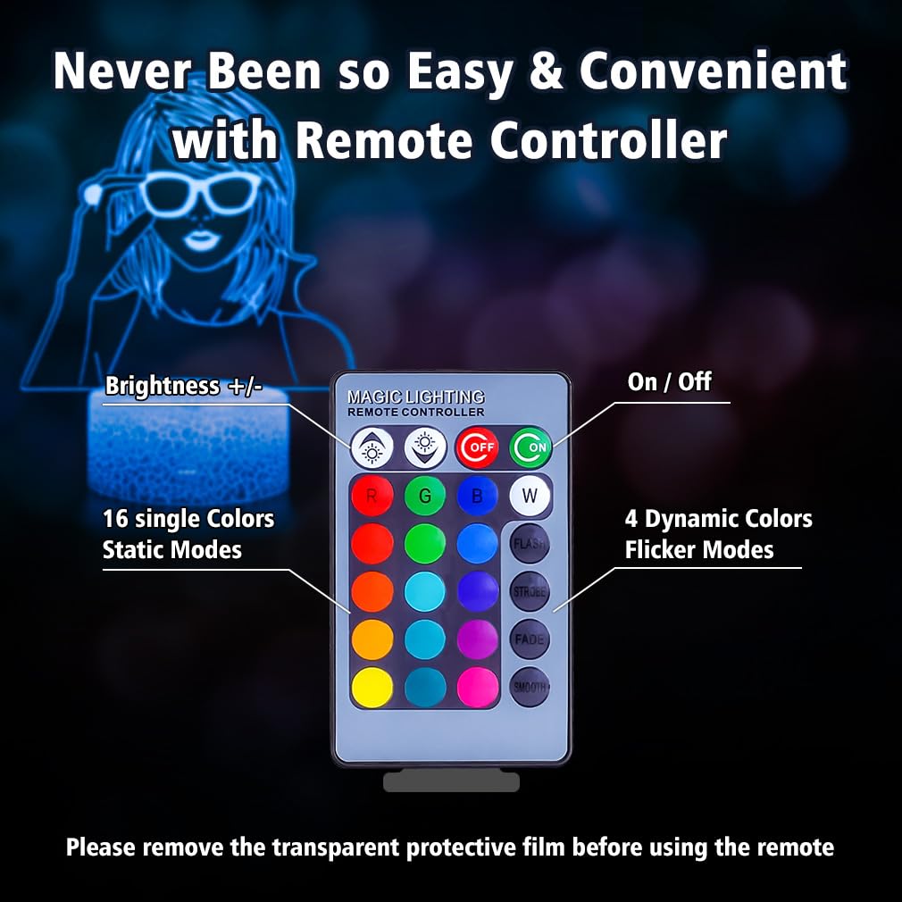 Cover Joy 3D Night Light Gifts: Singer Stuff, Teen Girls Women Fans Room Party Decor, Table Lamp With Remote Control 16 Color Changing