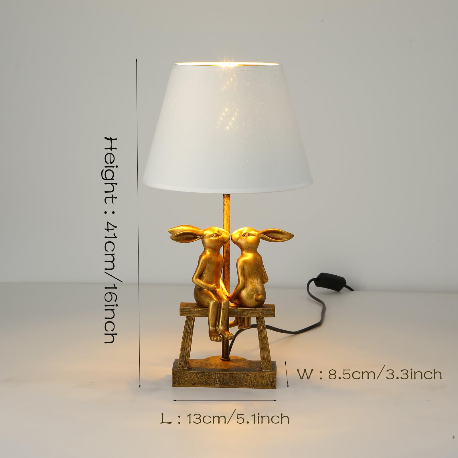 LAZHUG Kissing Bunny Lamp - H16in Gold Rabbit Table Lamp, Small White Shade, Energy Efficient Nightstand Light, Perfect Gift for Loved Ones