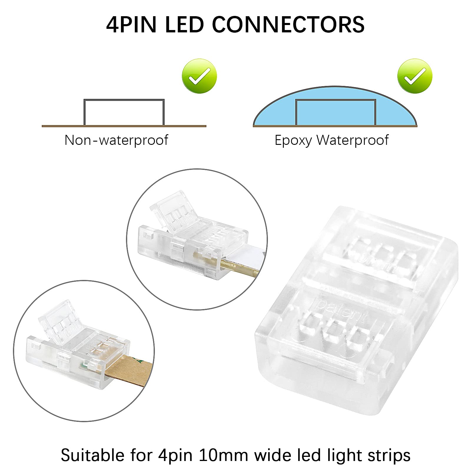 Rgbzone 10 Pcs 4 Pin Led Connector, Strip To Strip Rgb Connector For 10Mm Waterproof Or Non-Waterproof Smd 5050/3528 Rgb Led Str