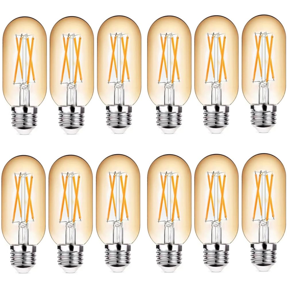 NOTOC Dimmable E26 LED Light Bulb 6W, 600 Lumens, Antique Clear, Pack of 12, Amber Warm