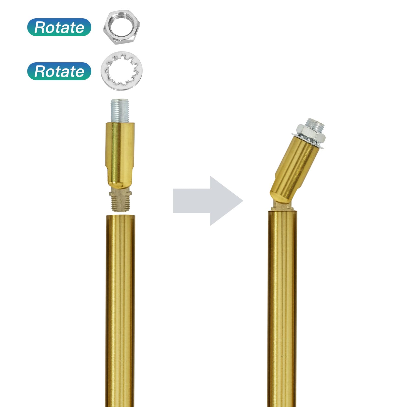Shengqingtop M10 Threaded Extension Rod With Sloped Ceiling Adapter Kits For Pendant Light, Island Lighting, Brass