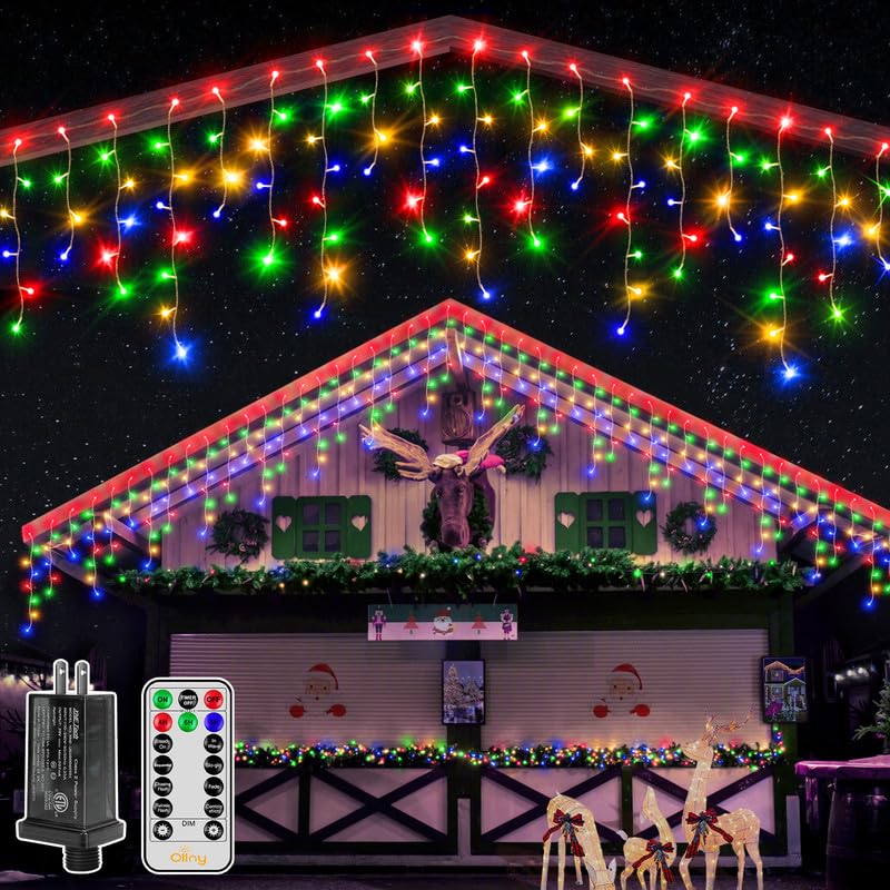 Ollny Icicle Lights for Outside 396LED 32FT, Multicolor Christmas Light with Remote 8Modes Timers Waterproof, Plug in Connectabl
