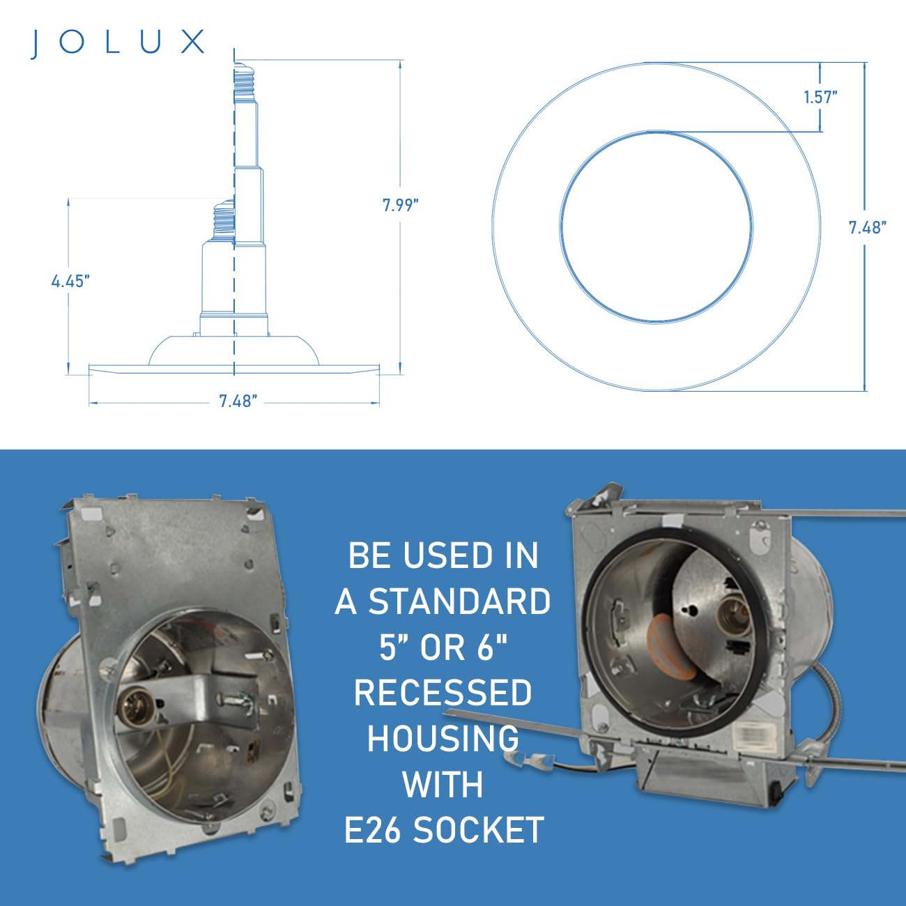 Jolux 4-Pack LED Recessed Lighting 5/6in 8.5W Dimmable 5000K Daylight 650 Lumens Model RN640850DIM26E