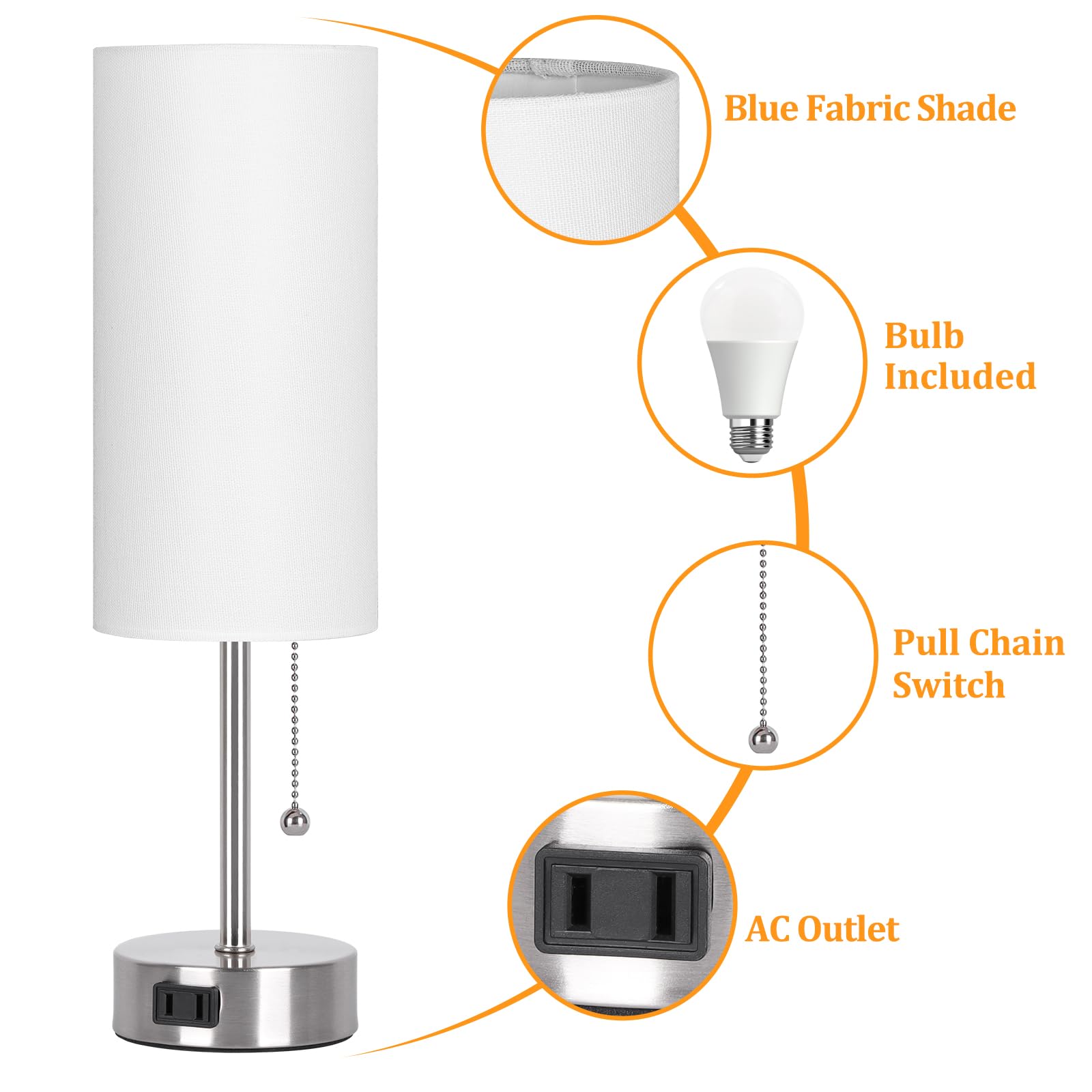 Dott Arts Table Lamp for Bedroom, 3-Color Bedside Lamps with Pull Chain, Bedroom Table Lamps for Nightstand,AC Outlet Small Lamp