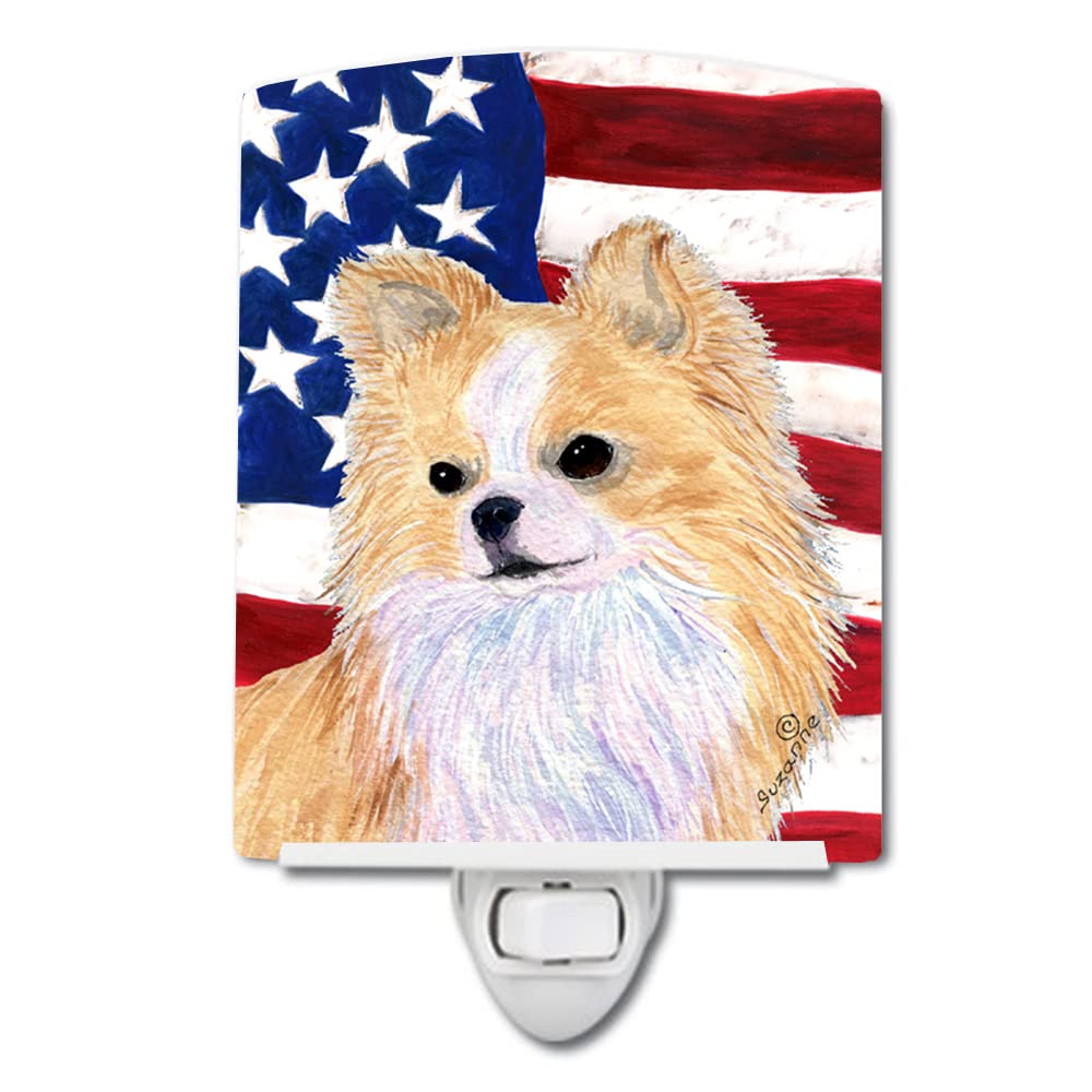 Carolines Treasures Ceramic Night Light, USA American Flag with Chihuahua, 6x4x3 inches, Multicolor, Model SS4229CNL