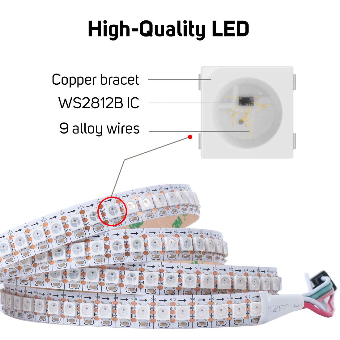 Btf-Lighting Ws2812B Rgb Eco Led Strip, Chasing Effects 5050Smd Individually Addressable 3.3Ft 144(2X72) Pixels/M Flexible Dream