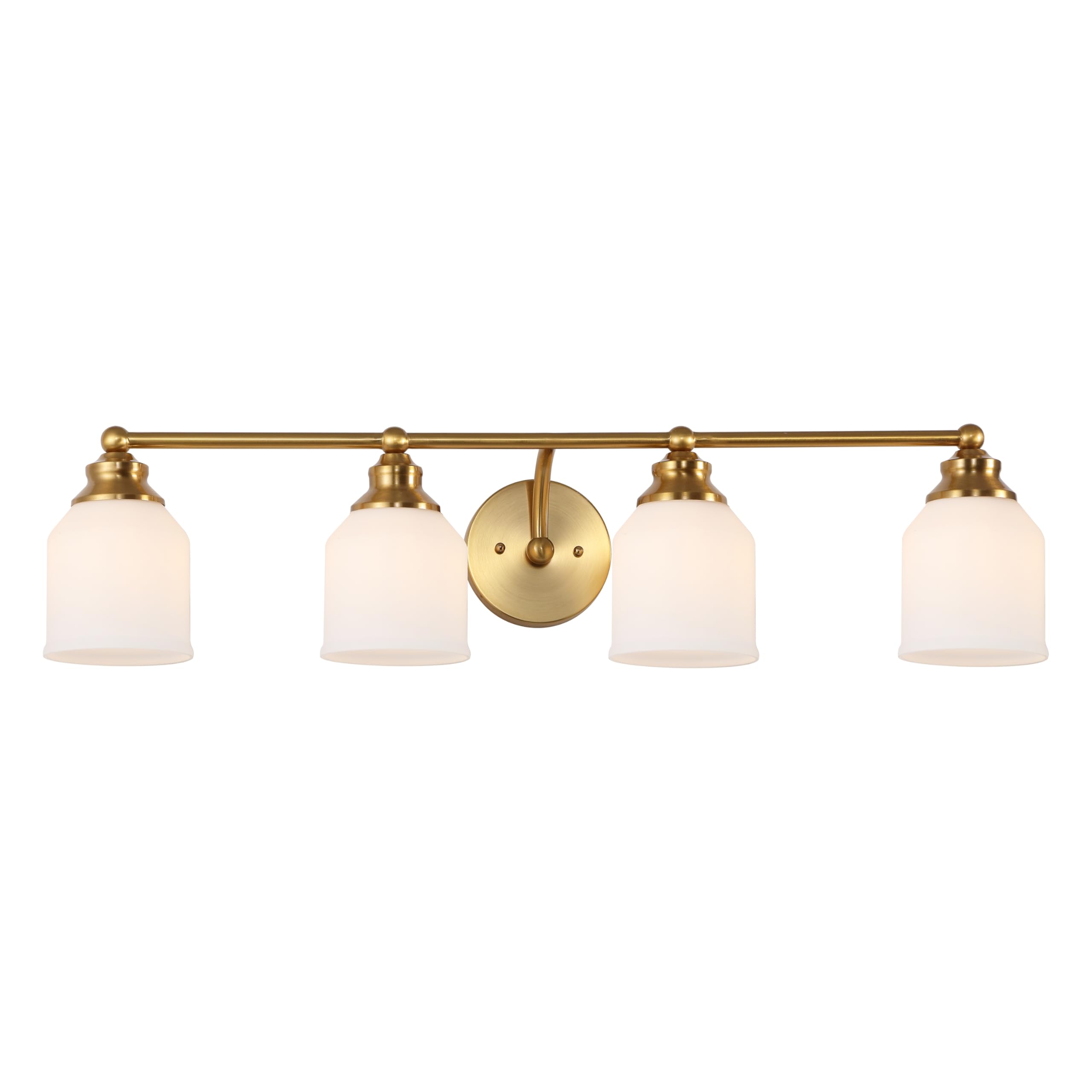 JONATHAN Y 33.25 Brass Gold/White Modern Farmhouse LED Vanity Light Wall Sconce Fixture, Frosted White Glass Shade, Dimmable Wal