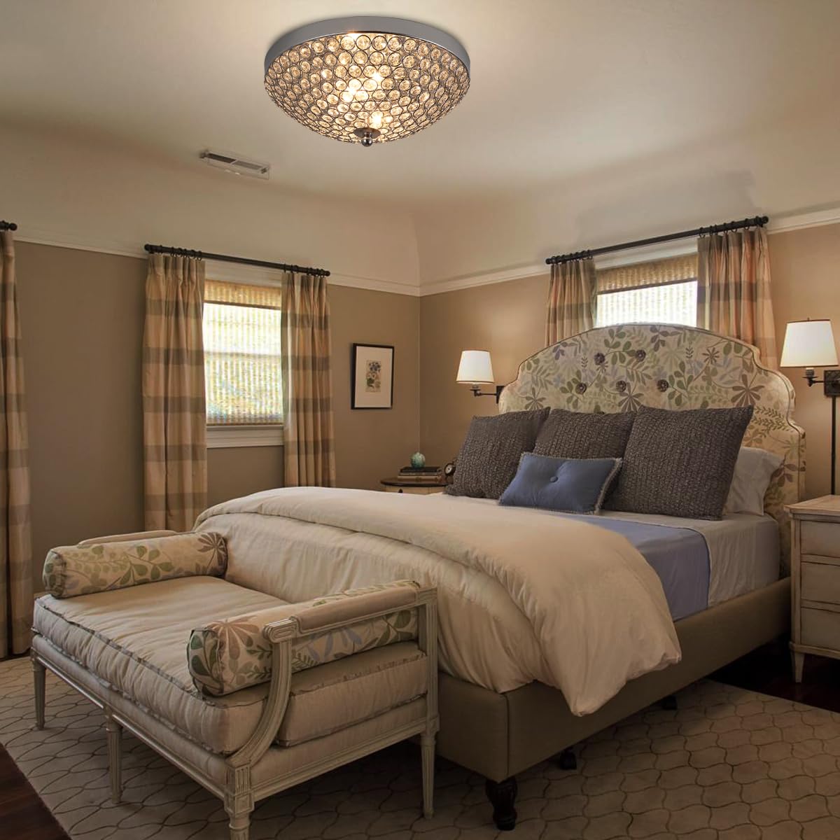 Litaddscen Modern Chrome Flush Mount Crystal Ceiling Light,2-Light Crystal Chandelier Ceiling Lighting For Bedroom Living Room C