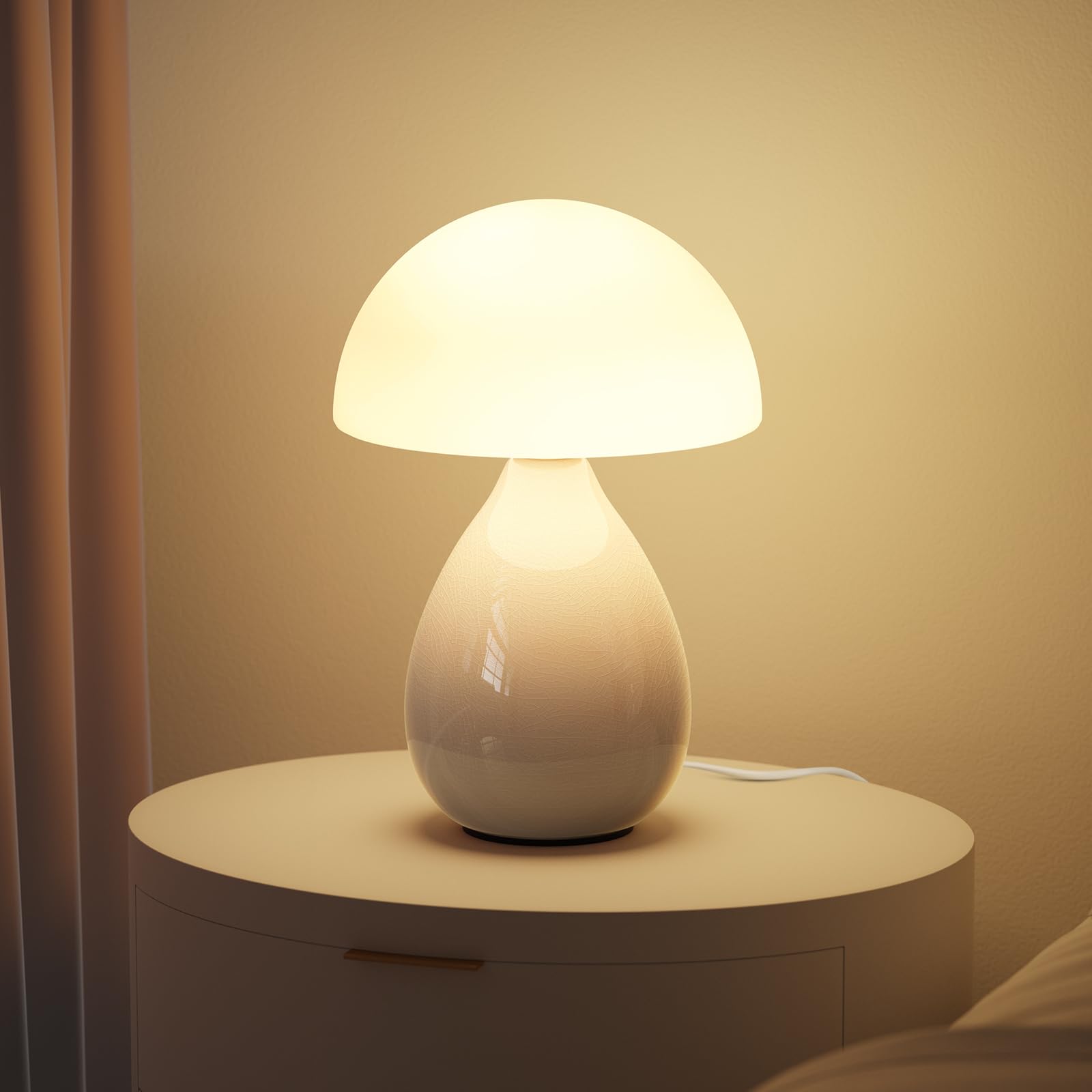 Mushroom Lamp  Vintage Small Table Lamp For Bedroom  Ice   Ceramic Led Night Light For Kids  Mid Century Modern Bedside Lamp For Nightstand  Living Room  Home Decor Gift Ideas For Women  Ivory