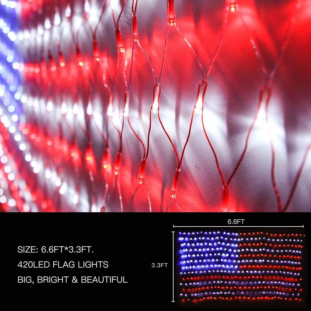 Cerflyer American Flag String Lights, 420 Led Waterproof Outdoor Patriotic Decorations