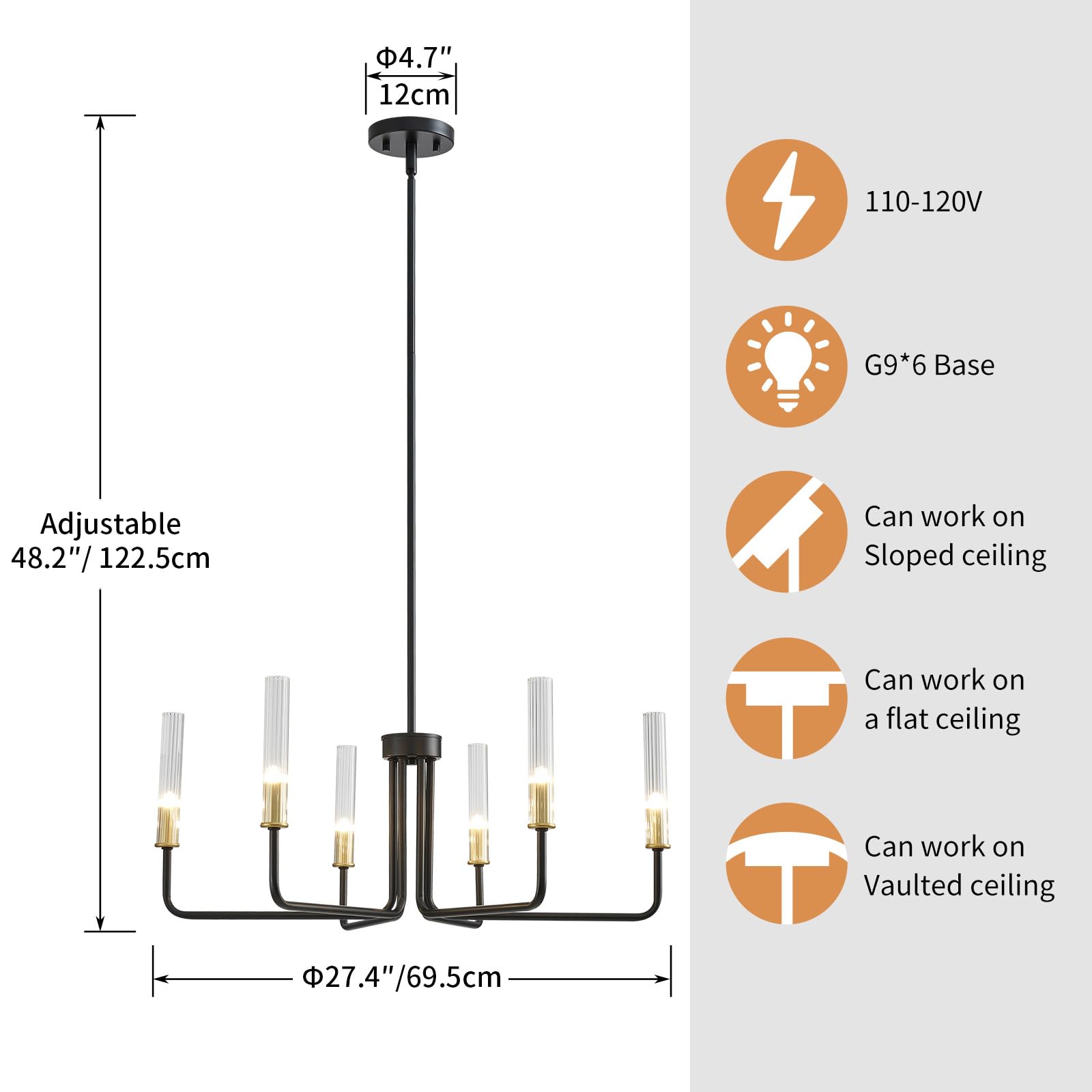 Saint Mossi Black Wagon Wheel Chandelier For Dinning Room, Modern Pendant Light Fixture With Glass Shades For Living Room, Entry