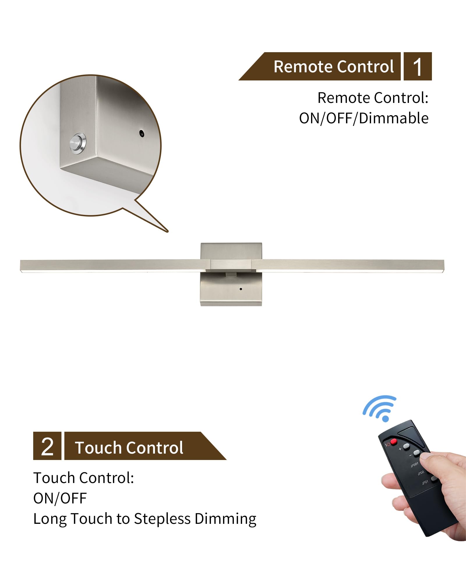 Battery Operated Wall Sconce Set Of 2, Wireless Rechargeable Wall Sconces With Remote Control, 3000K/4500K/6000K Dimmable Modern