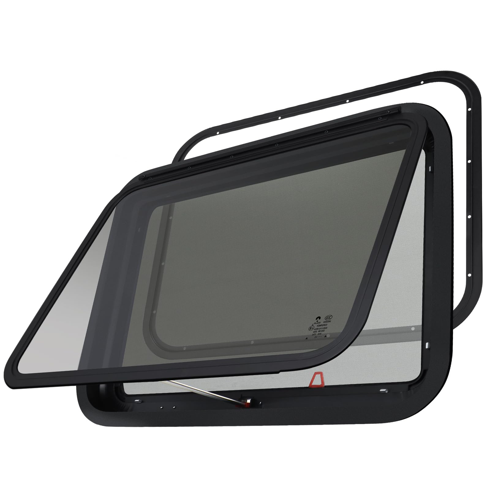 NOVINO RV Exit Window Replacement, 36in x 22in, Tempered Glass, Black, Model NRW-009, DOT Approved for RVs and Trailers