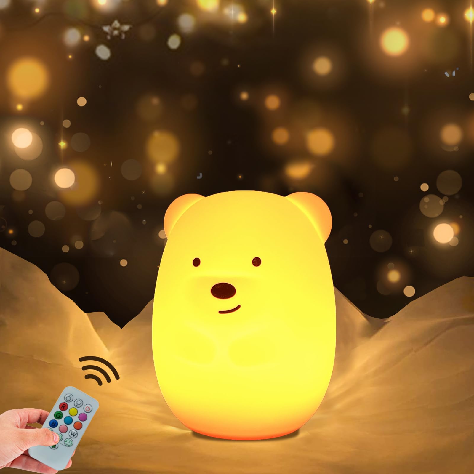 WHA&DARREN Bear Night Light, Silicone Nursery Lamp, 9 Colors, Model HY805, Cute Kids Room Decor