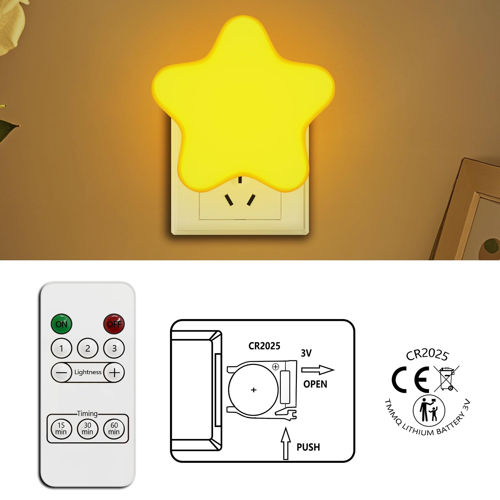 Colorful Life Remote Control Star Night Light for Bedroom Decor - Soft Warm/White Glow Plug-in LED Night Lamp for Baby, Kids, Nu