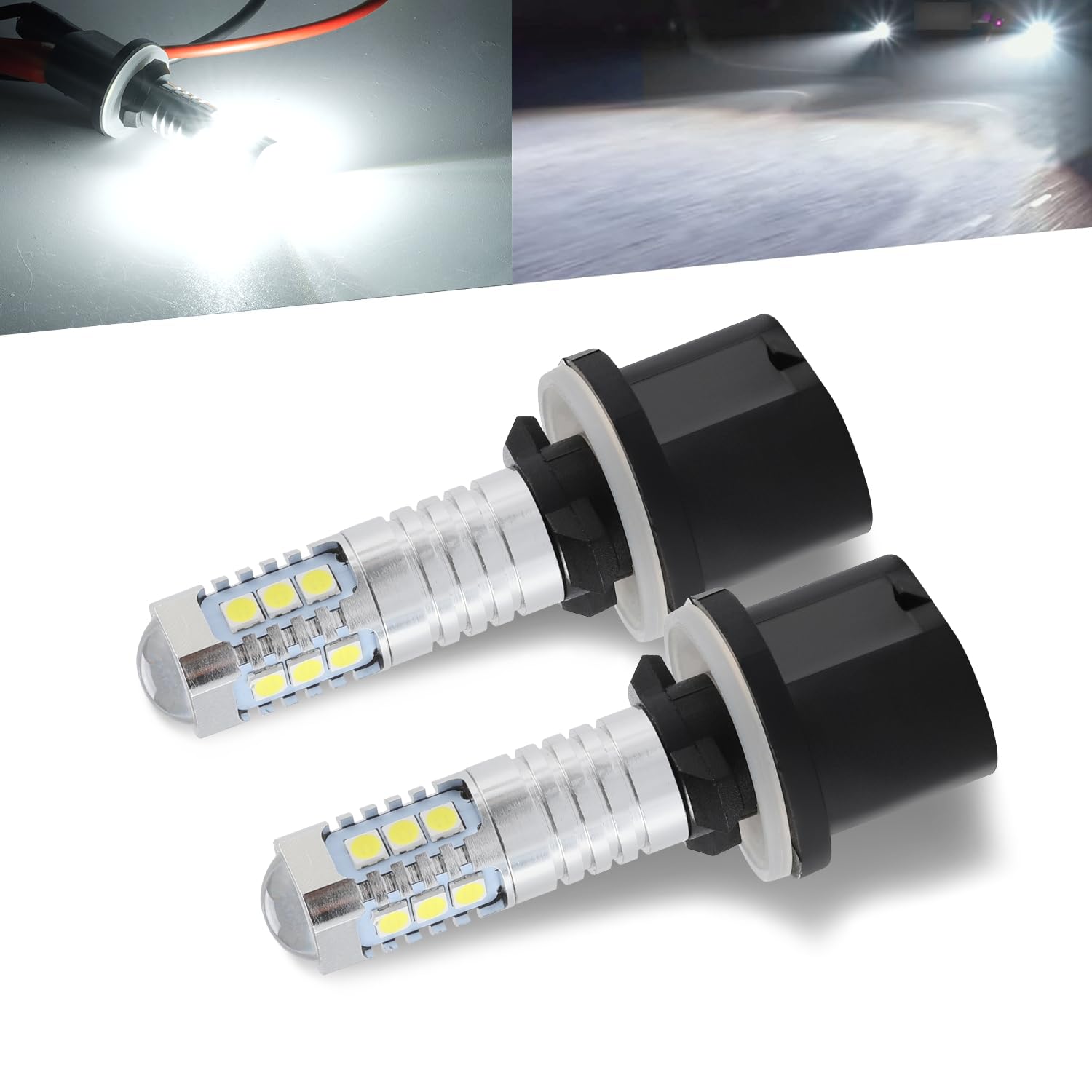 KISLED 880 LED Fog Light Bulb, Extremely Bright Xenon White, Projector DRL, High Power 3030 Chips for Cars and Trucks