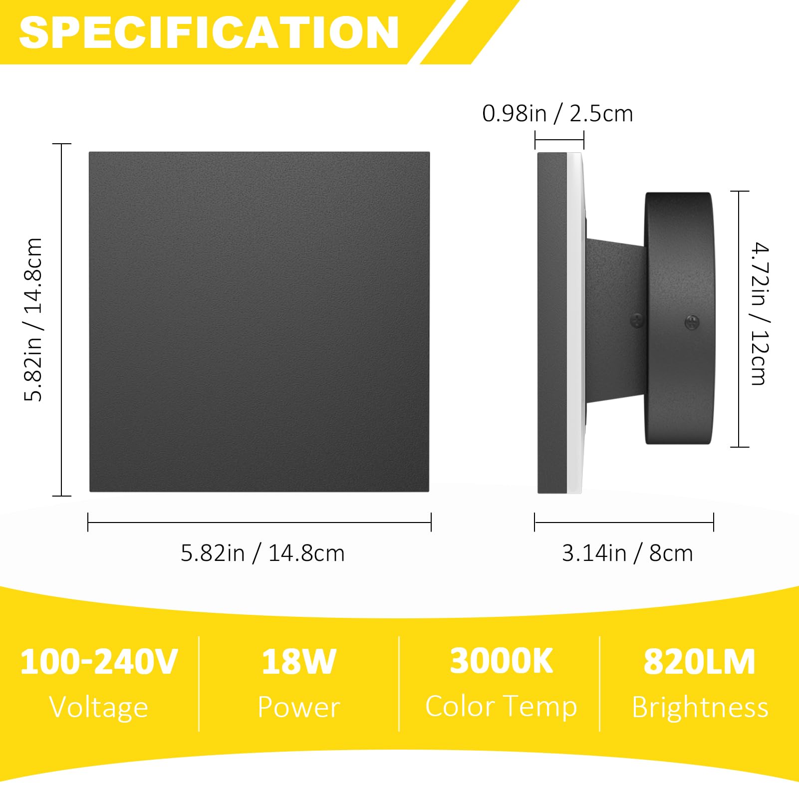 Aoceley 2 Packs Led Wall Light Outdoor Indoor Modern Wall Sconce Mini Wall Sconce Black Modern Outdoor Wall Lights Aluminum Porc